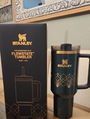 Stanley Forest Green Tumbler with Gold Accents